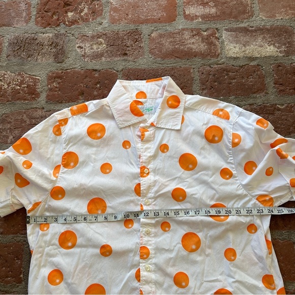 Seaplane XL Vibrant Orange Polka Dot Camp Button Down Men's Short Sleeve Shirt - Picture 8 of 11